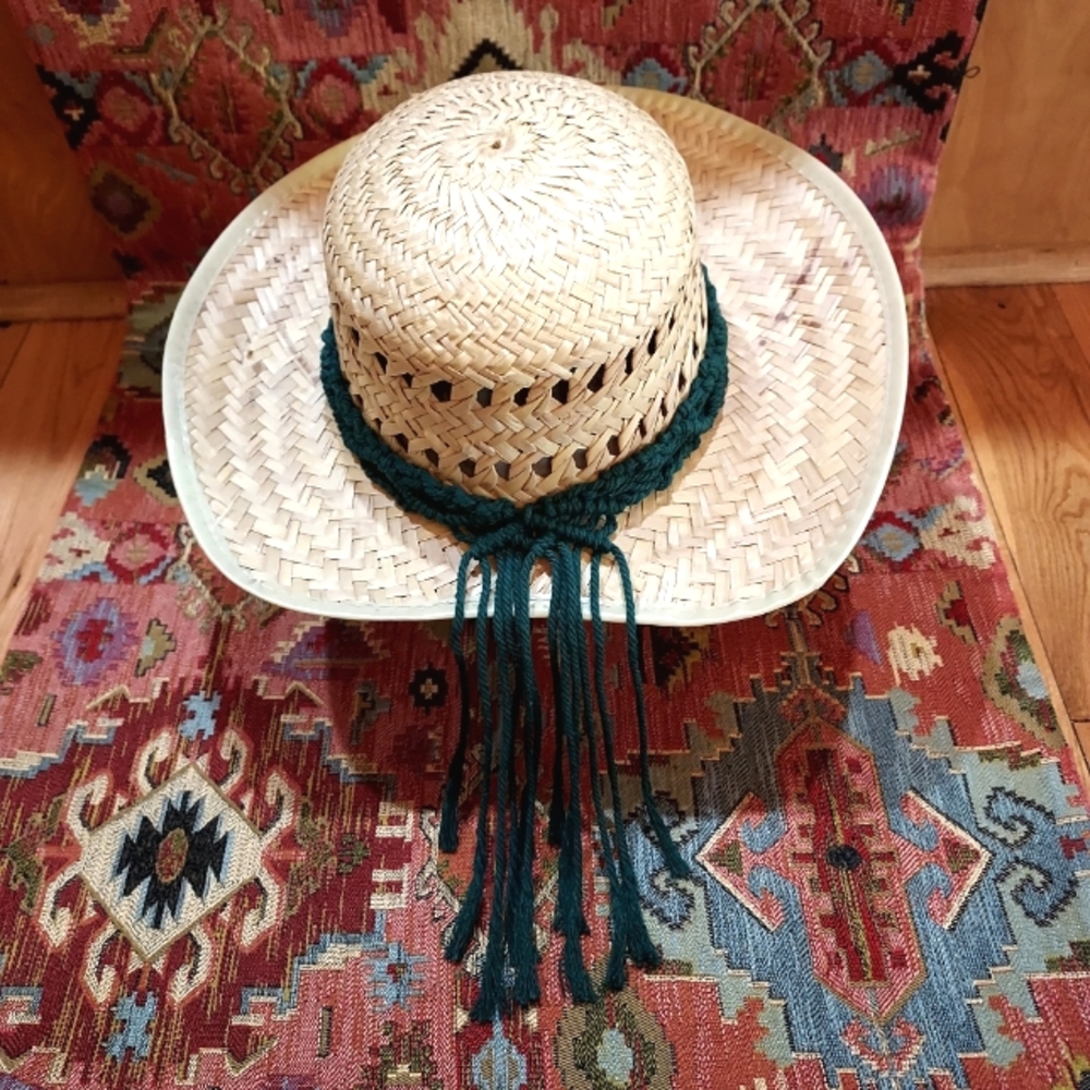 Boho Macrame Western Straw Hat - image 1